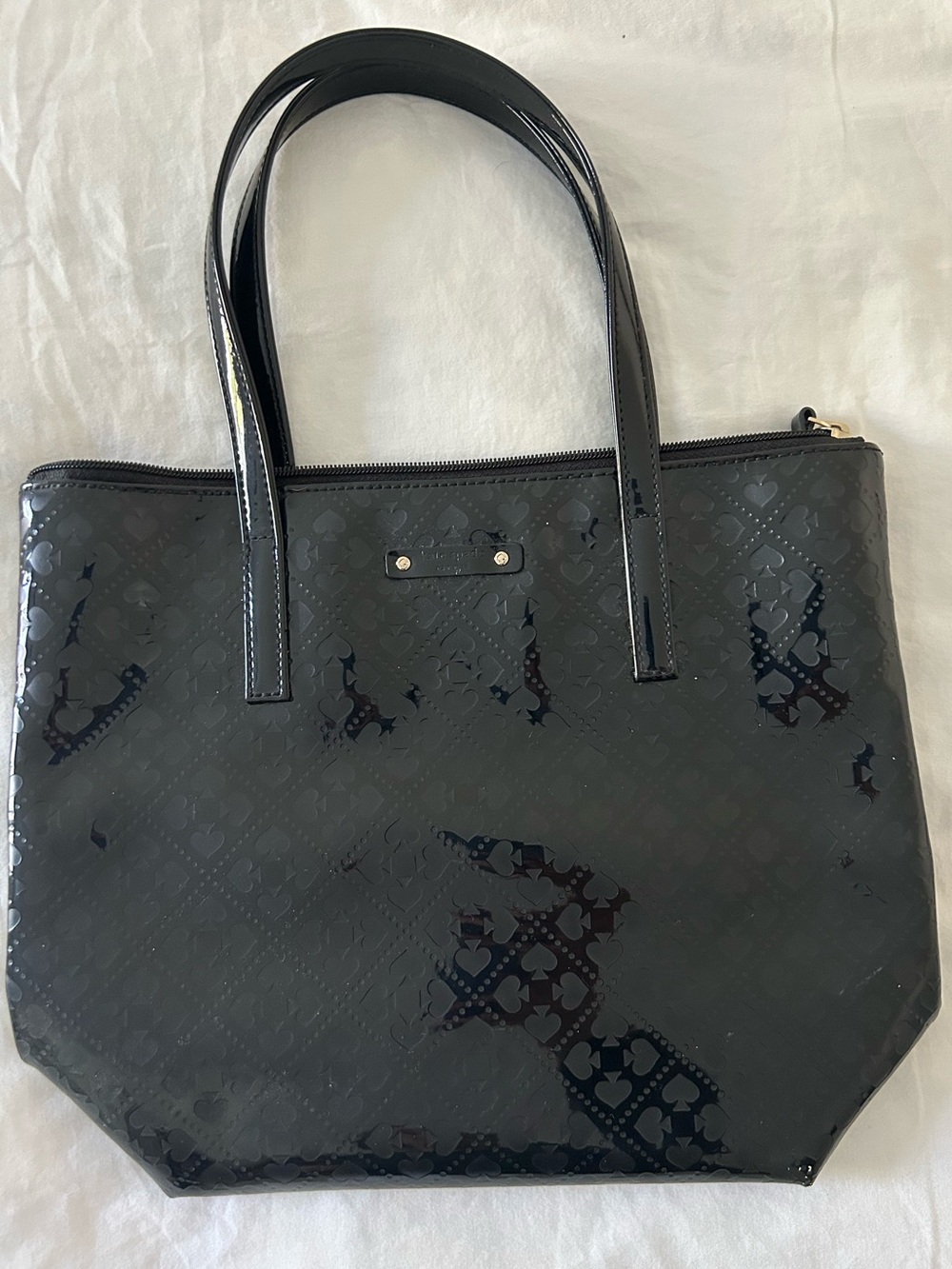 Kate Spade Black Shiny Tote Spade Pattern
